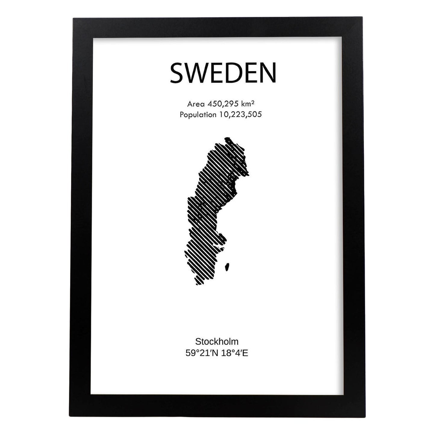 Poster de Suecia. Láminas de paises y continentes del mundo.-Artwork-Nacnic-A4-Marco Negro-Nacnic Estudio SL