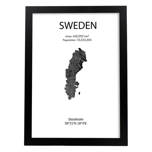 Poster de Suecia. Láminas de paises y continentes del mundo.-Artwork-Nacnic-A4-Marco Negro-Nacnic Estudio SL