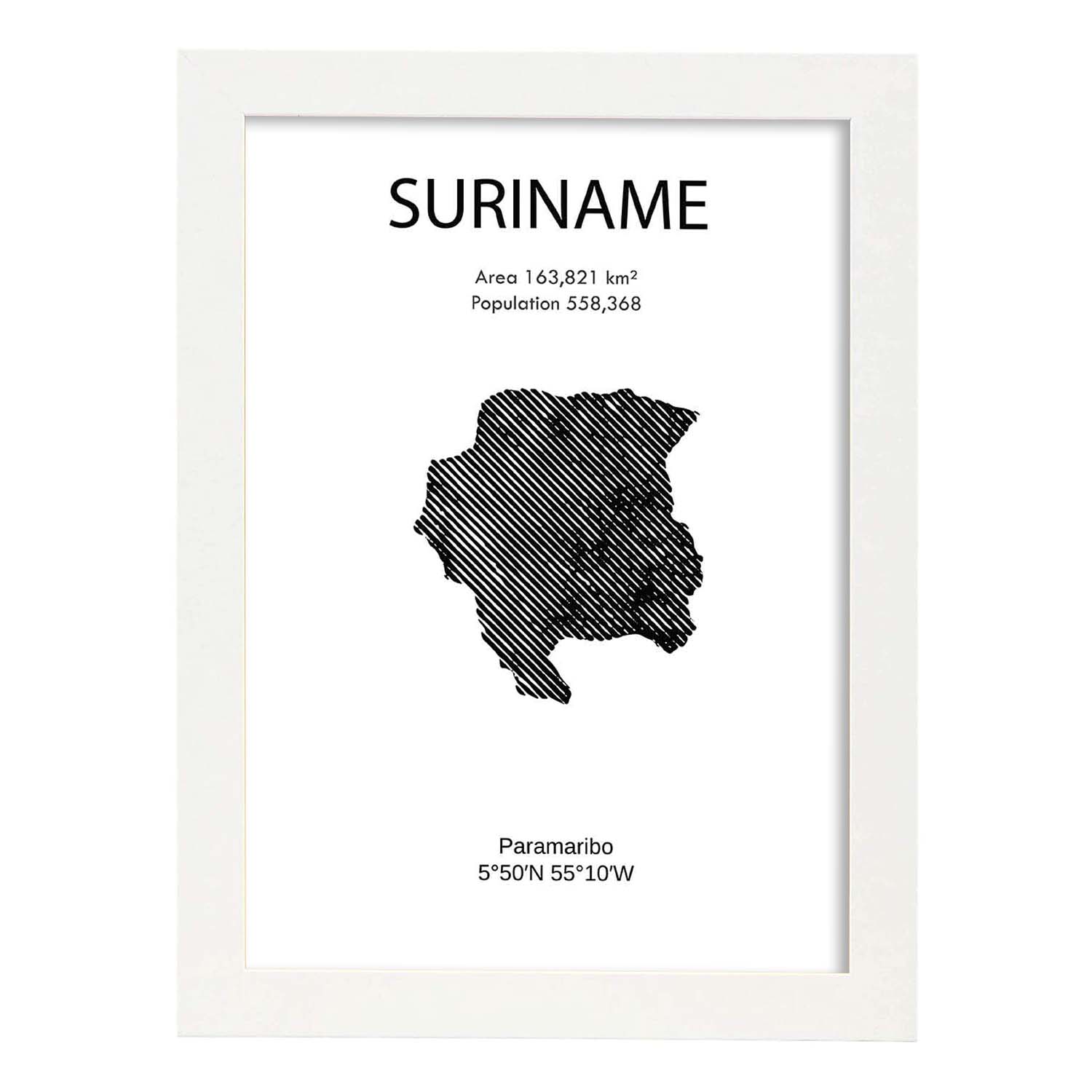 Poster de Surinam. Láminas de paises y continentes del mundo.-Artwork-Nacnic-A3-Marco Blanco-Nacnic Estudio SL