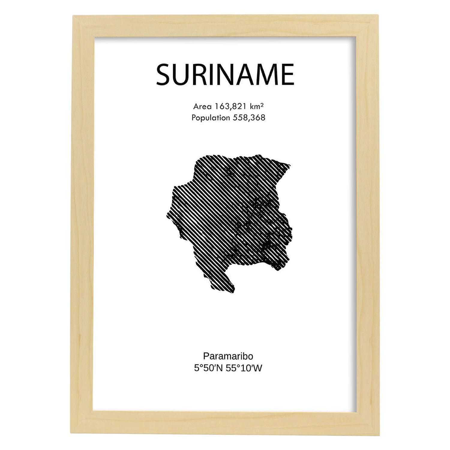 Poster de Surinam. Láminas de paises y continentes del mundo.-Artwork-Nacnic-A3-Marco Madera clara-Nacnic Estudio SL
