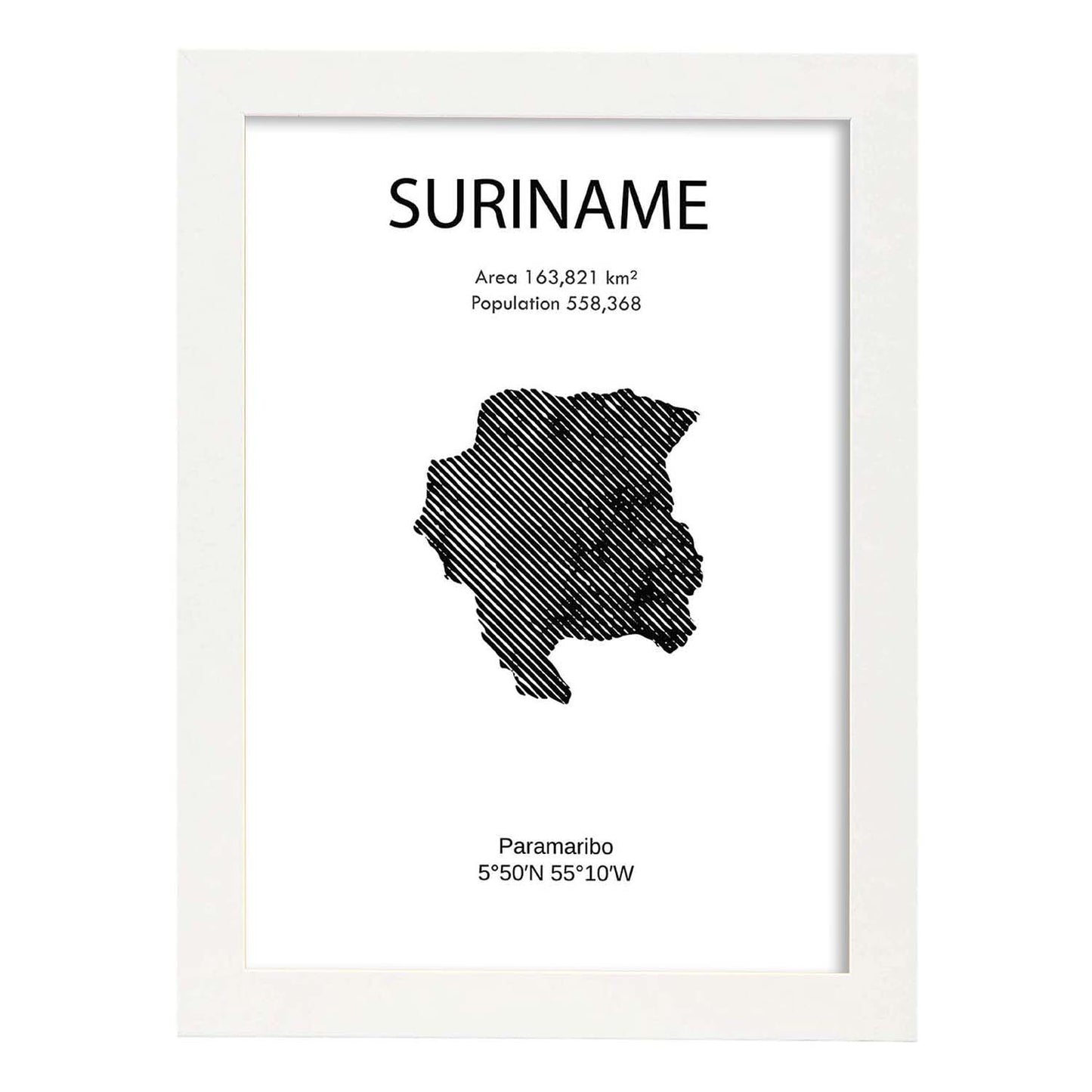 Poster de Surinam. Láminas de paises y continentes del mundo.-Artwork-Nacnic-A4-Marco Blanco-Nacnic Estudio SL