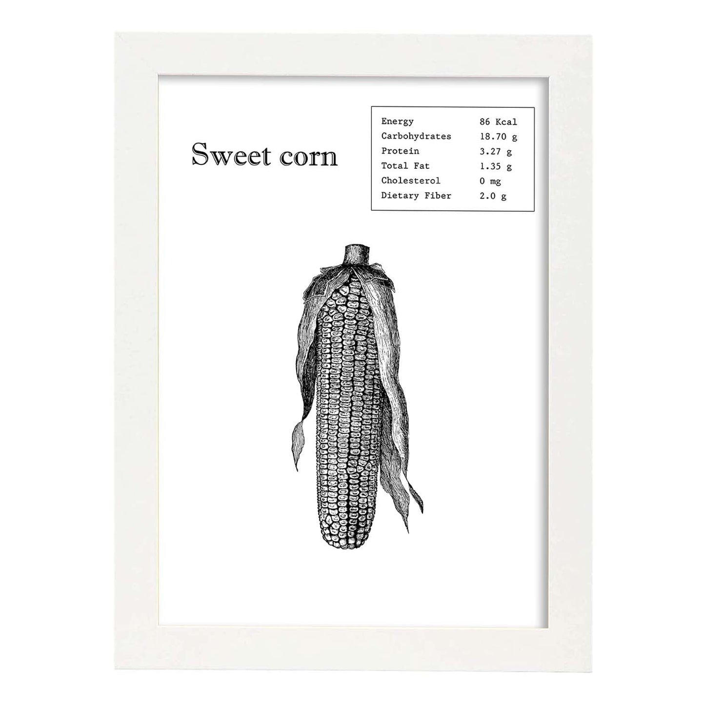 Poster de Sweet corn. Láminas de frutas y verduras en inglés.-Artwork-Nacnic-A3-Marco Blanco-Nacnic Estudio SL