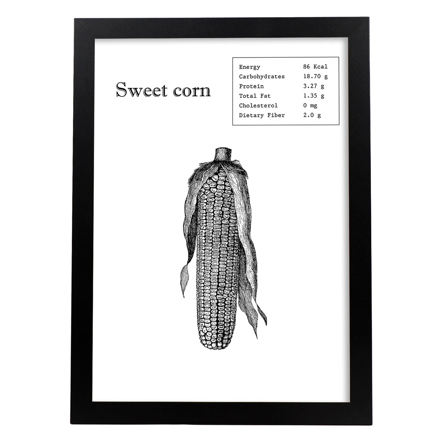 Poster de Sweet corn. Láminas de frutas y verduras en inglés.-Artwork-Nacnic-A3-Marco Negro-Nacnic Estudio SL