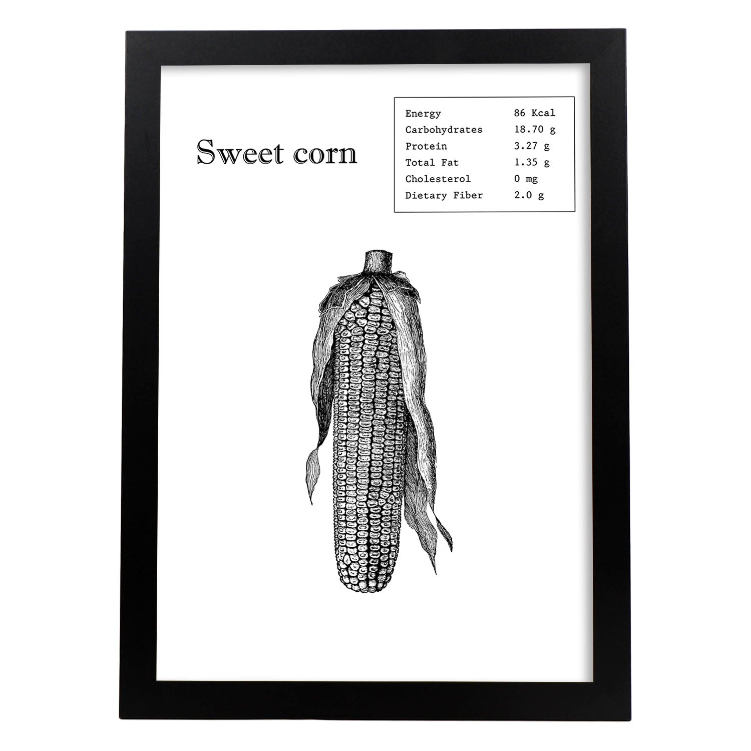 Poster de Sweet corn. Láminas de frutas y verduras en inglés.-Artwork-Nacnic-A4-Marco Negro-Nacnic Estudio SL