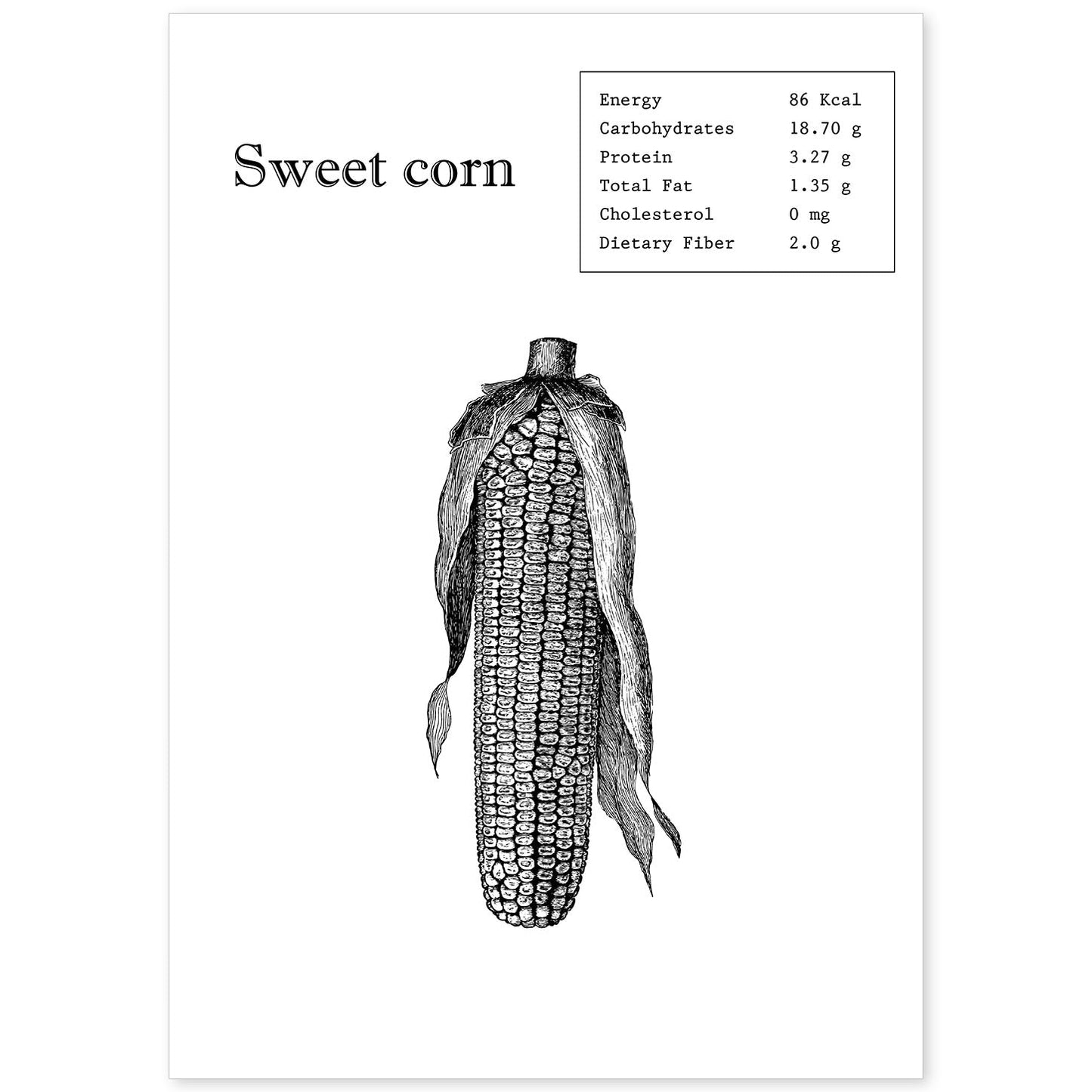 Poster de Sweet corn. Láminas de frutas y verduras en inglés.-Artwork-Nacnic-A4-Sin marco-Nacnic Estudio SL