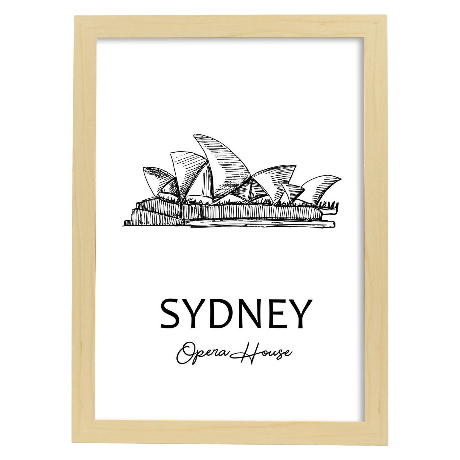 Poster de Sydney - Casa de la ópera. Láminas con monumentos de ciudades.-Artwork-Nacnic-A3-Marco Madera clara-Nacnic Estudio SL