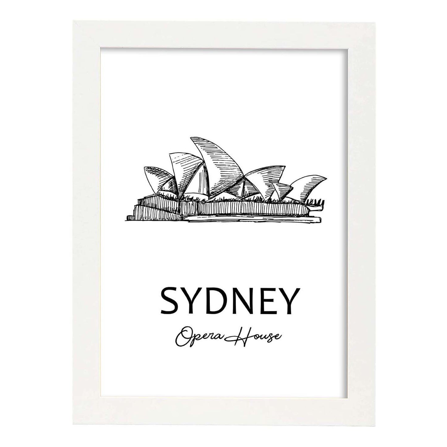 Poster de Sydney - Casa de la ópera. Láminas con monumentos de ciudades.-Artwork-Nacnic-A4-Marco Blanco-Nacnic Estudio SL