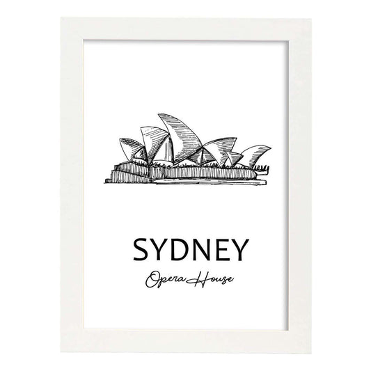 Poster de Sydney - Casa de la ópera. Láminas con monumentos de ciudades.-Artwork-Nacnic-A4-Marco Blanco-Nacnic Estudio SL