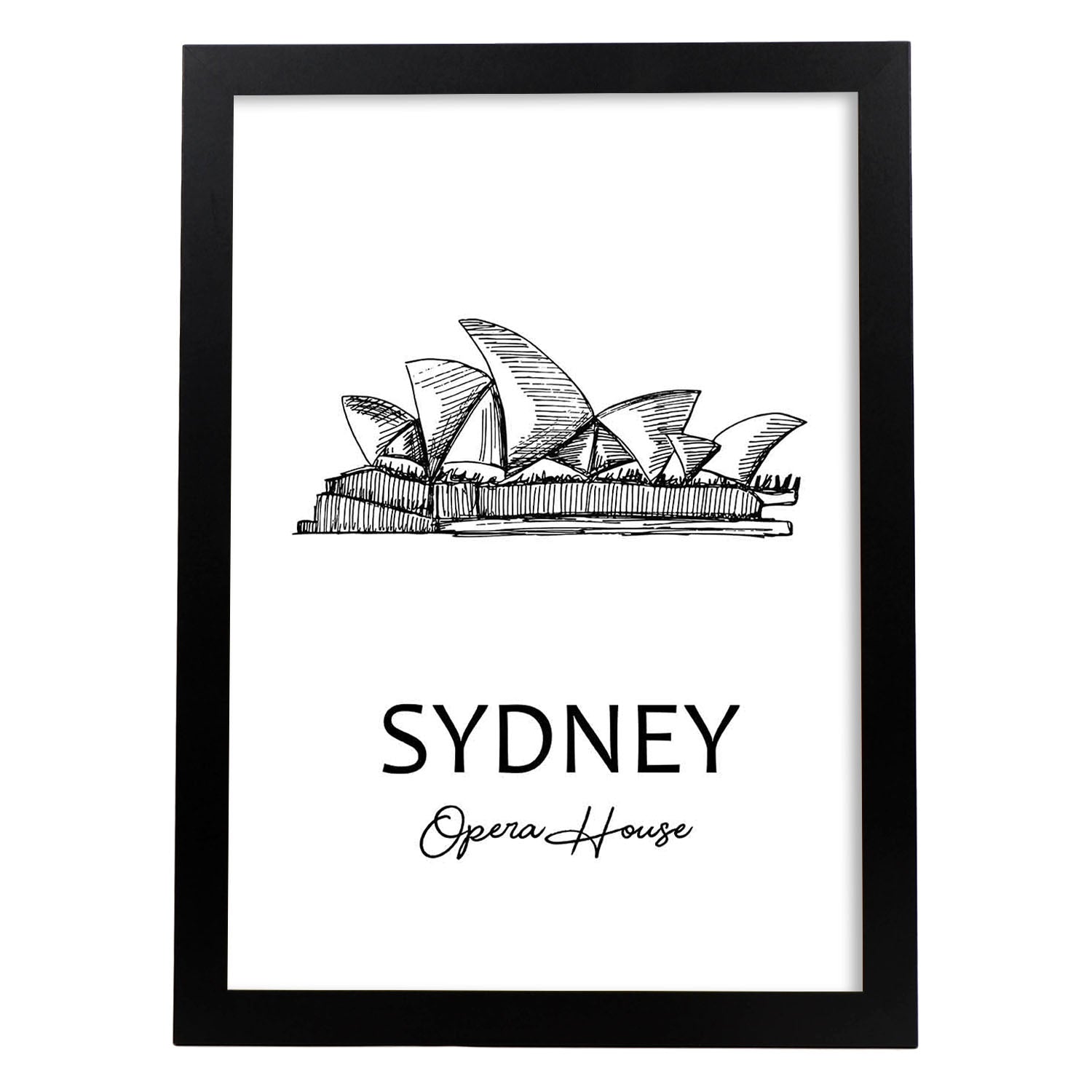 Poster de Sydney - Casa de la ópera. Láminas con monumentos de ciudades.-Artwork-Nacnic-A4-Marco Negro-Nacnic Estudio SL