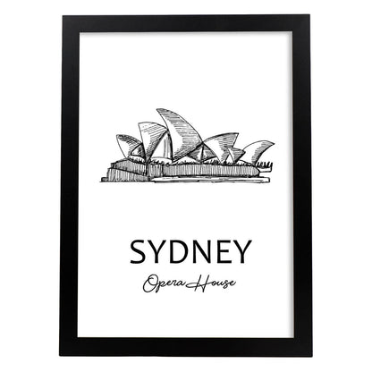Poster de Sydney - Casa de la ópera. Láminas con monumentos de ciudades.-Artwork-Nacnic-A4-Marco Negro-Nacnic Estudio SL