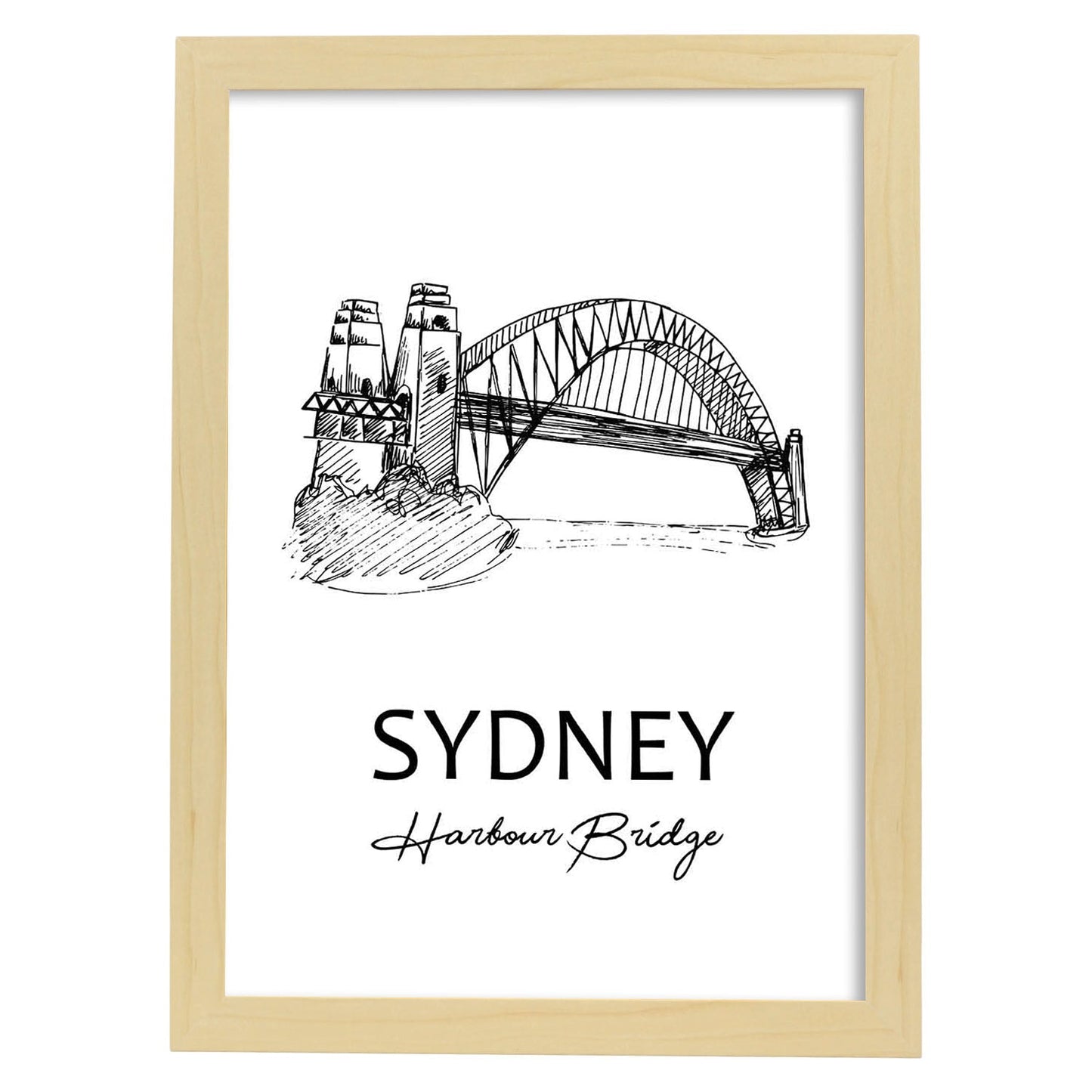 Poster de Sydney - Puente de la bahía. Láminas con monumentos de ciudades.-Artwork-Nacnic-A3-Marco Madera clara-Nacnic Estudio SL