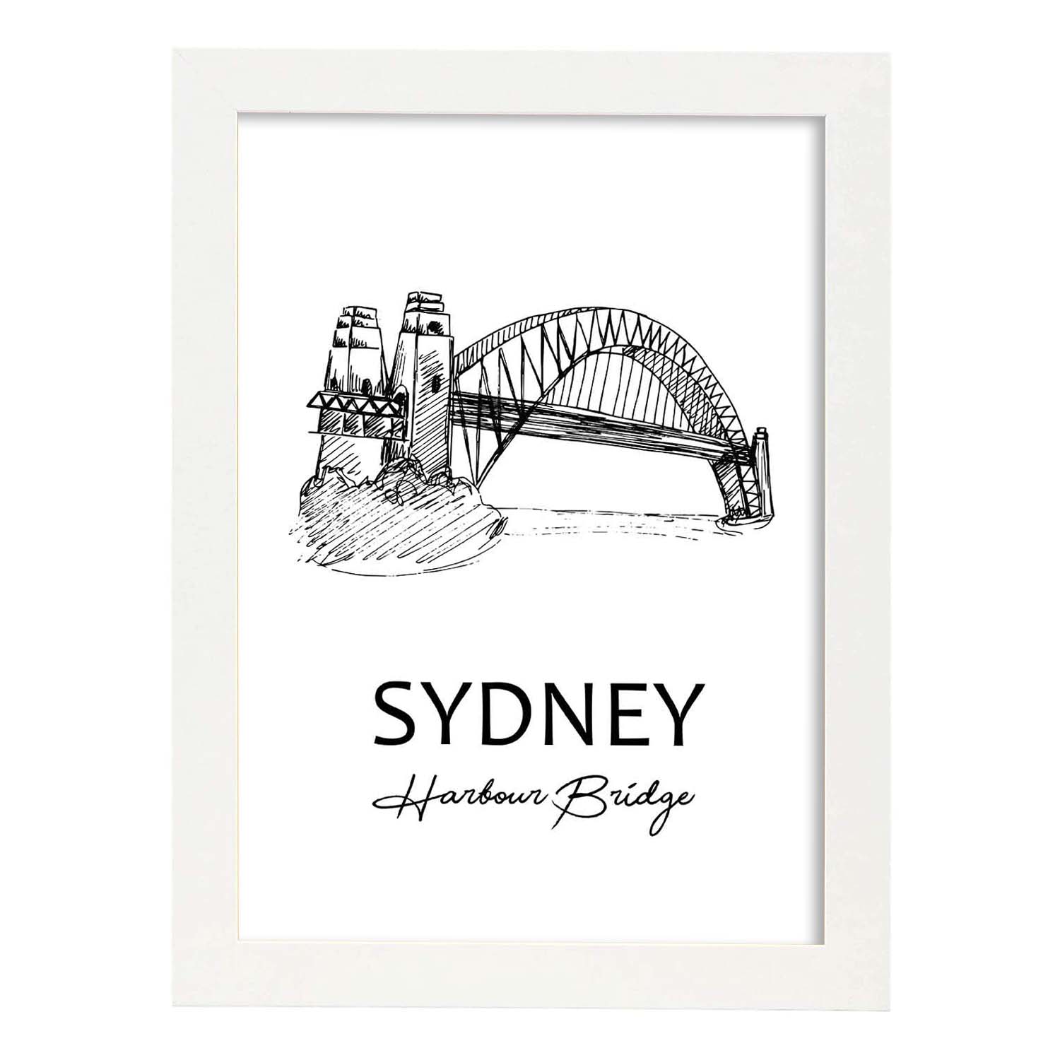 Poster de Sydney - Puente de la bahía. Láminas con monumentos de ciudades.-Artwork-Nacnic-A4-Marco Blanco-Nacnic Estudio SL