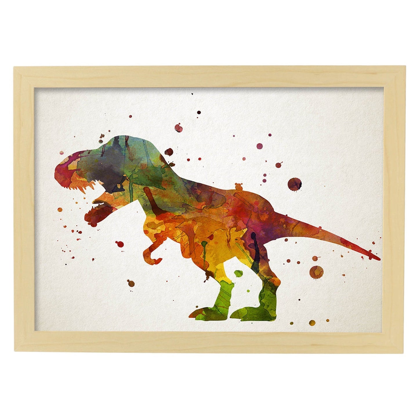 Poster de T-Rex-2 estilo acuarela. Láminas de animales con estilo acuarela-Artwork-Nacnic-A3-Marco Madera clara-Nacnic Estudio SL