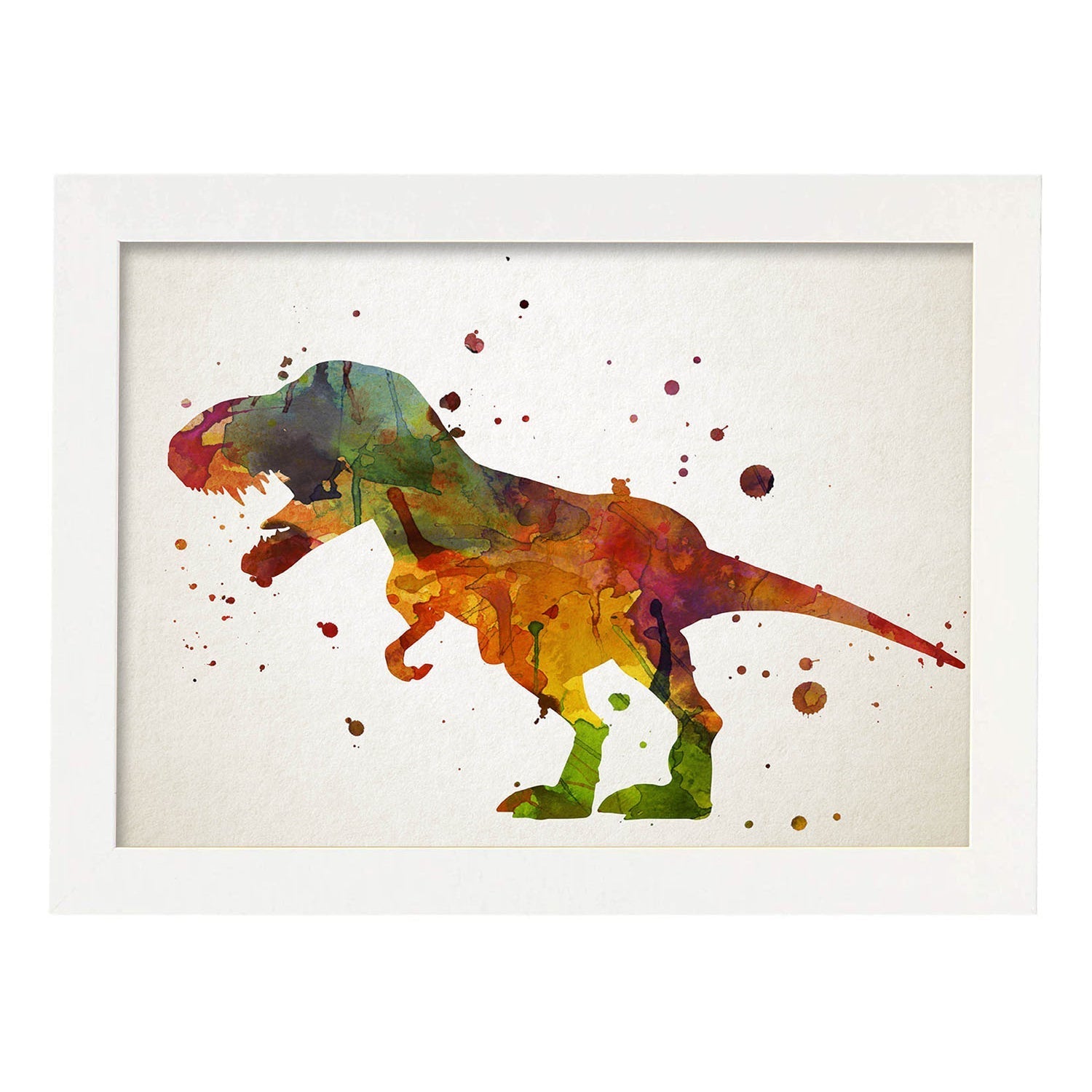 Poster de T-Rex-2 estilo acuarela. Láminas de animales con estilo acuarela-Artwork-Nacnic-A4-Marco Blanco-Nacnic Estudio SL