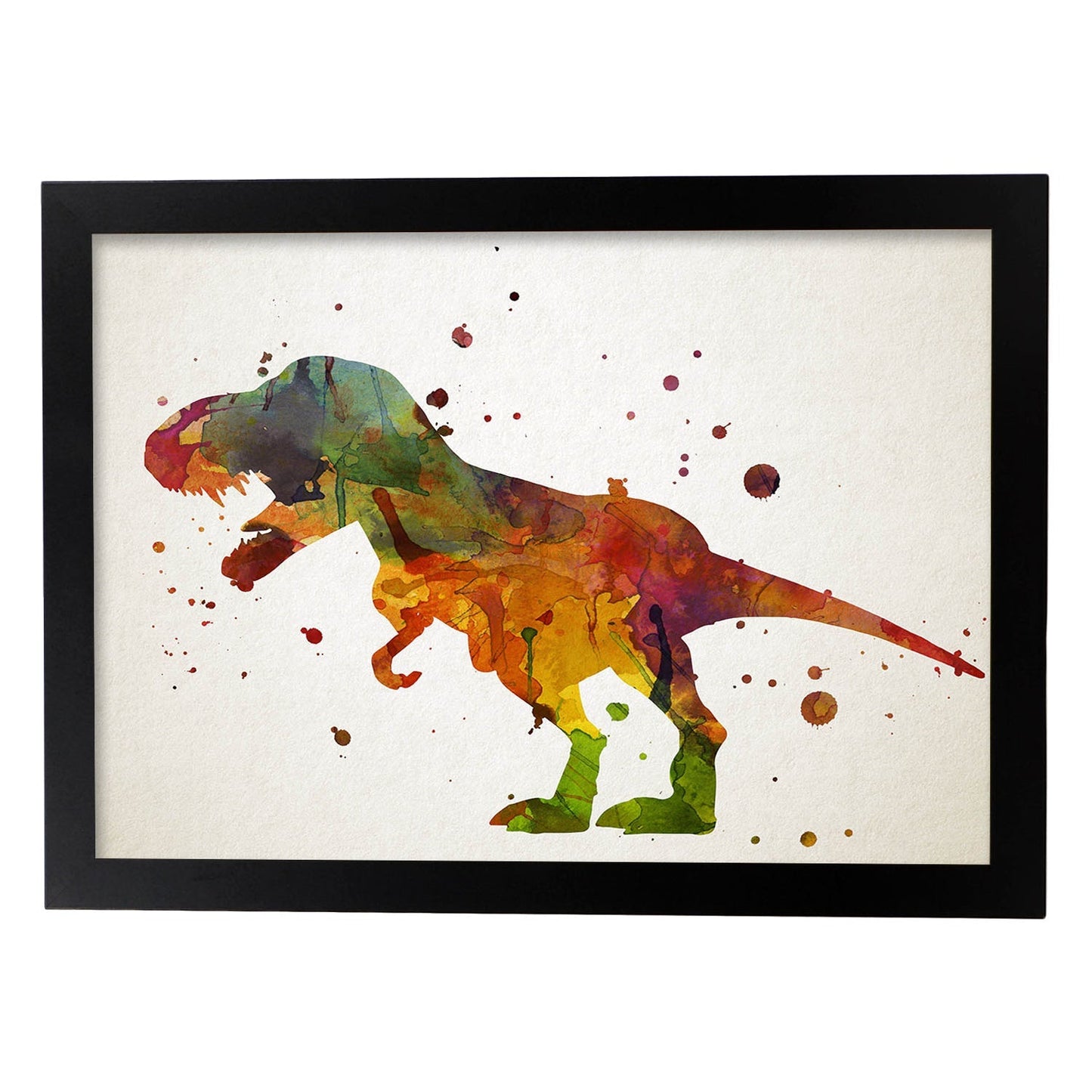 Poster de T-Rex-2 estilo acuarela. Láminas de animales con estilo acuarela-Artwork-Nacnic-A4-Marco Negro-Nacnic Estudio SL