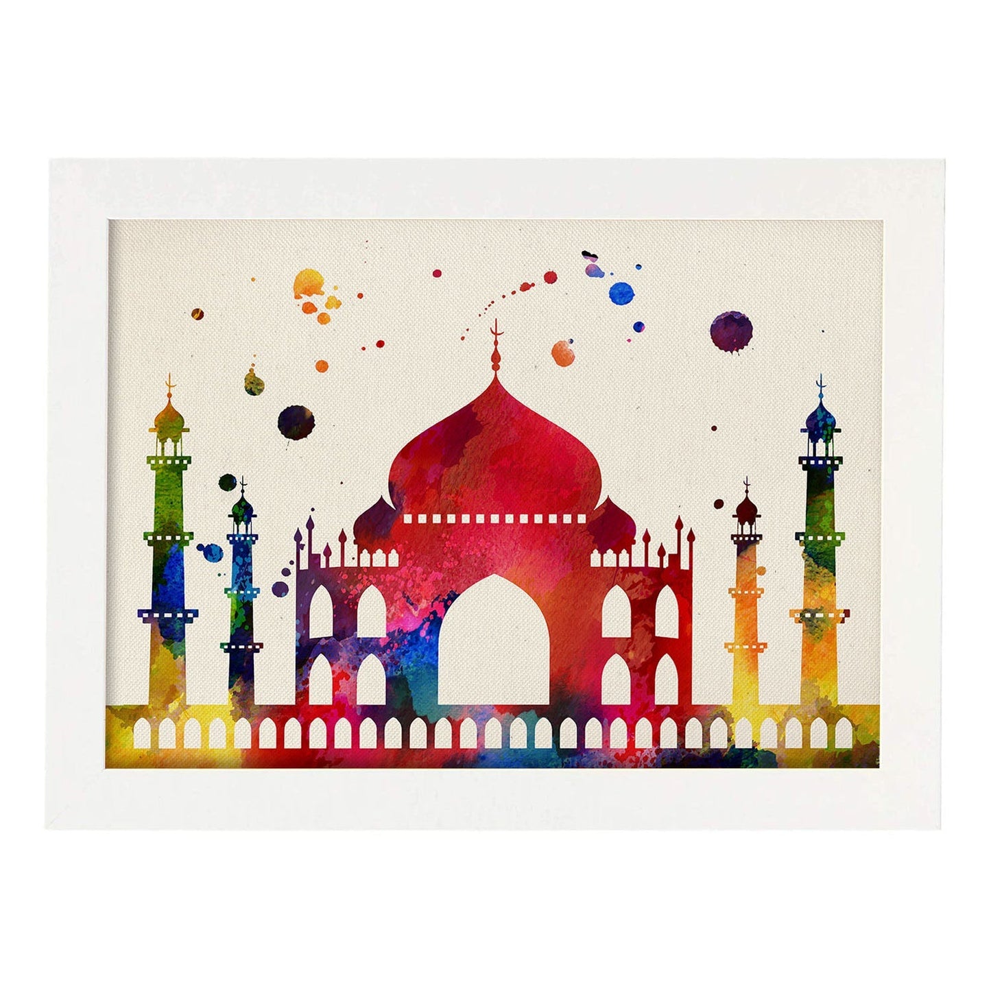 Poster de Taj Mahal con diseño acuarela. Mix de láminas con estilo acuarela-Artwork-Nacnic-A3-Marco Blanco-Nacnic Estudio SL