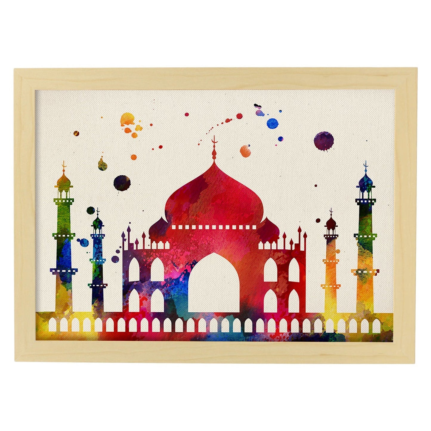 Poster de Taj Mahal con diseño acuarela. Mix de láminas con estilo acuarela-Artwork-Nacnic-A3-Marco Madera clara-Nacnic Estudio SL