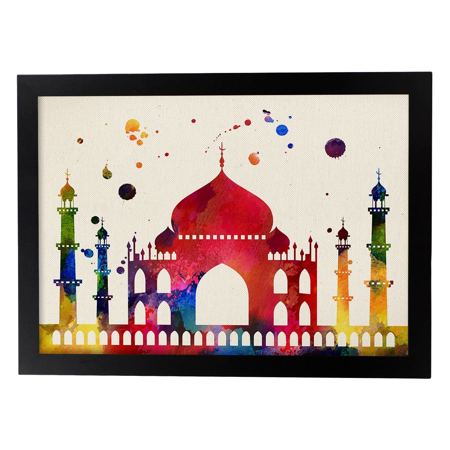 Poster de Taj Mahal con diseño acuarela. Mix de láminas con estilo acuarela-Artwork-Nacnic-A3-Marco Negro-Nacnic Estudio SL