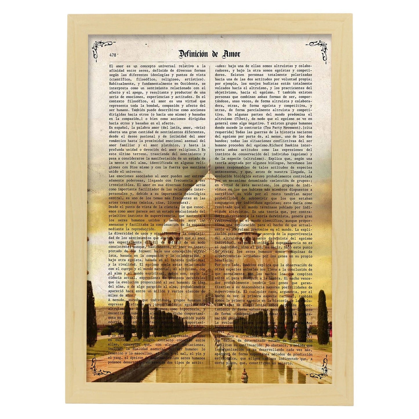 Poster de Taj Mahal (India). Láminas e ilustraciones de ciudades del mundo y monumentos famosos.-Artwork-Nacnic-A3-Marco Madera clara-Nacnic Estudio SL