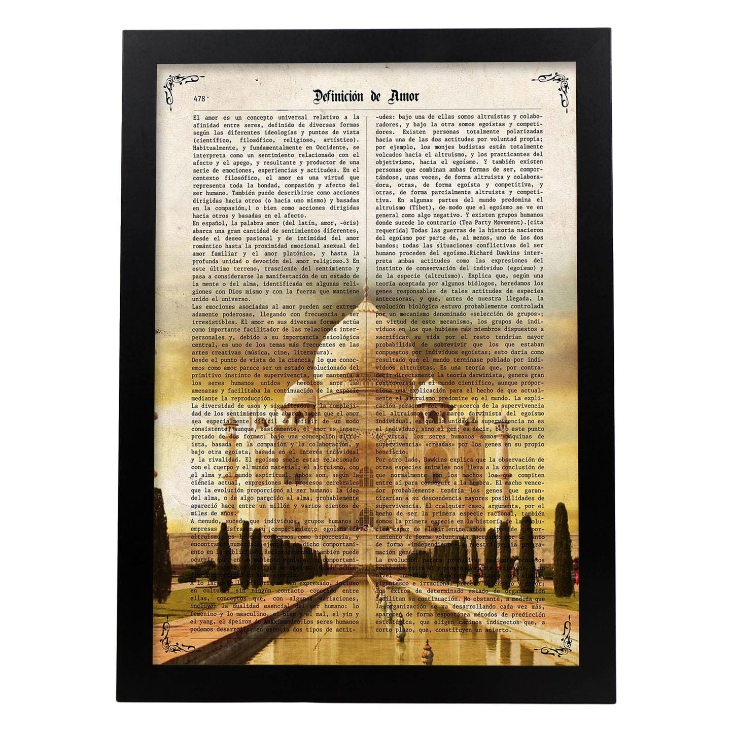 Poster de Taj Mahal (India). Láminas e ilustraciones de ciudades del mundo y monumentos famosos.-Artwork-Nacnic-A4-Marco Negro-Nacnic Estudio SL