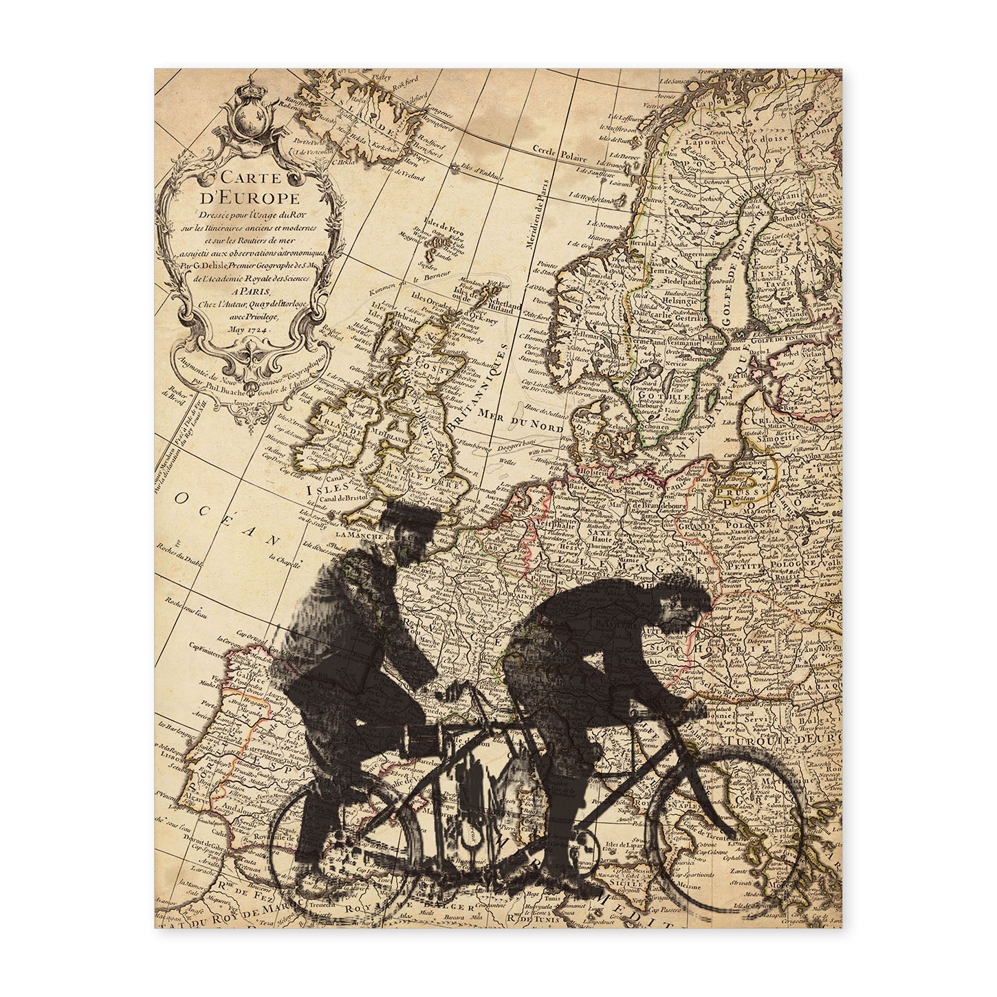 Poster de Tandem sobre Europa. Láminas de mapas del mundo. Decoración con mapas e imágenes vintage.-Artwork-Nacnic-A4-Sin marco-Nacnic Estudio SL