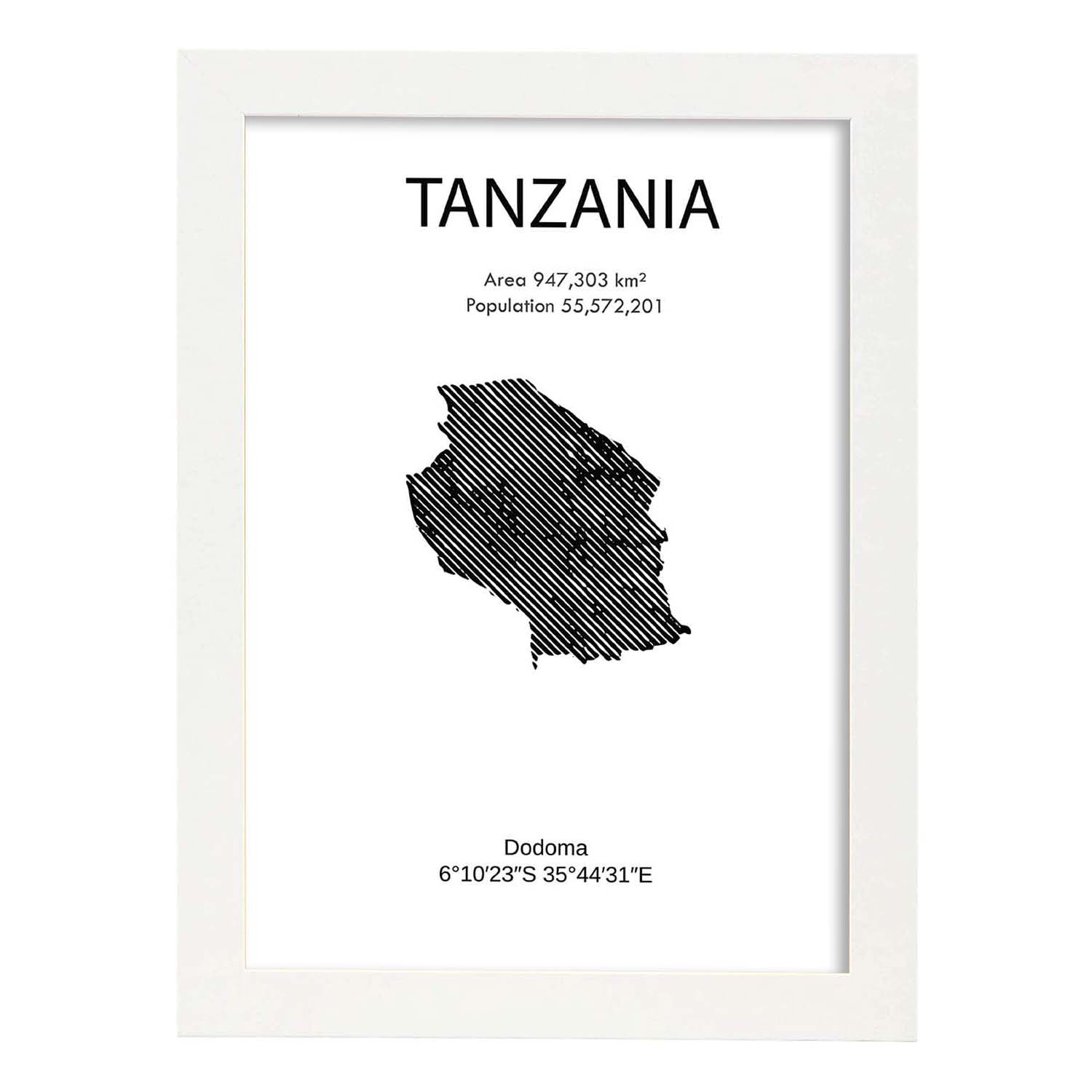 Poster de Tanzania. Láminas de paises y continentes del mundo.-Artwork-Nacnic-A3-Marco Blanco-Nacnic Estudio SL