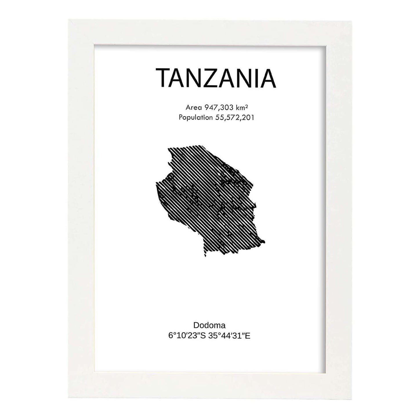 Poster de Tanzania. Láminas de paises y continentes del mundo.-Artwork-Nacnic-A4-Marco Blanco-Nacnic Estudio SL
