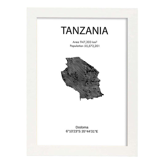 Poster de Tanzania. Láminas de paises y continentes del mundo.-Artwork-Nacnic-A4-Marco Blanco-Nacnic Estudio SL