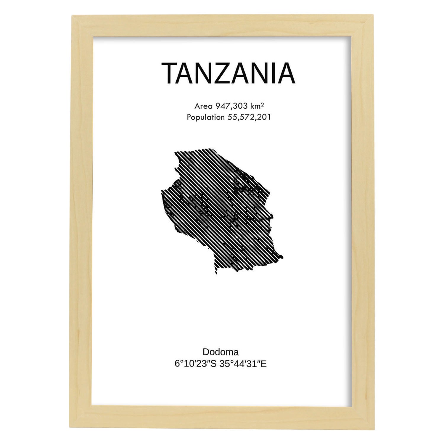 Poster de Tanzania. Láminas de paises y continentes del mundo.-Artwork-Nacnic-A4-Marco Madera clara-Nacnic Estudio SL
