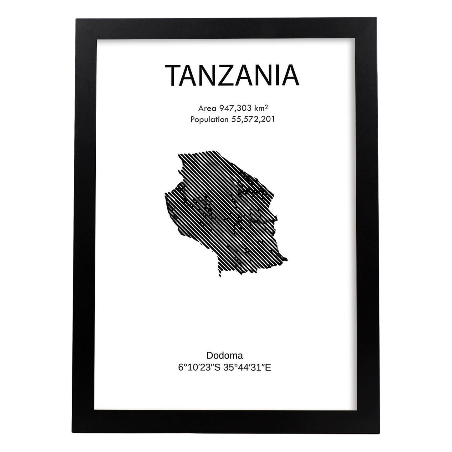 Poster de Tanzania. Láminas de paises y continentes del mundo.-Artwork-Nacnic-A4-Marco Negro-Nacnic Estudio SL