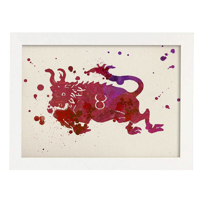 Poster de Tauro a estilo acuarela. Láminas de los símbolos del zodiaco con diseños coloridos de pintura acuarela.-Artwork-Nacnic-A4-Marco Blanco-Nacnic Estudio SL