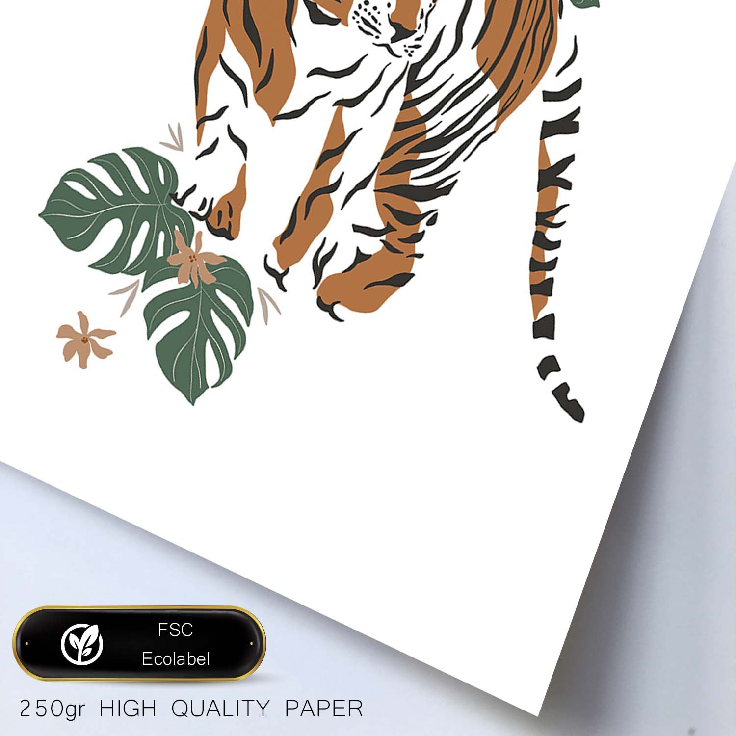 Poster de Tigre. Lámina de animal de la jungla con flores y vegetación.-Artwork-Nacnic-Nacnic Estudio SL