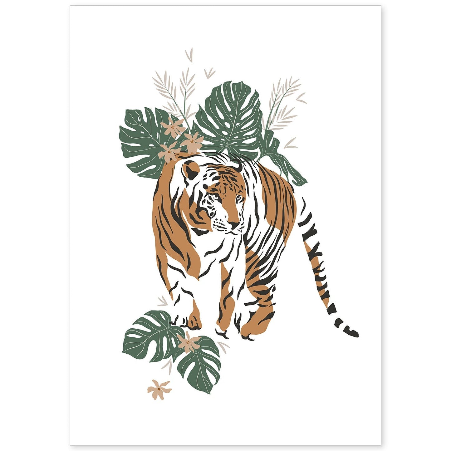 Poster de Tigre. Lámina de animal de la jungla con flores y vegetación.-Artwork-Nacnic-A4-Sin marco-Nacnic Estudio SL