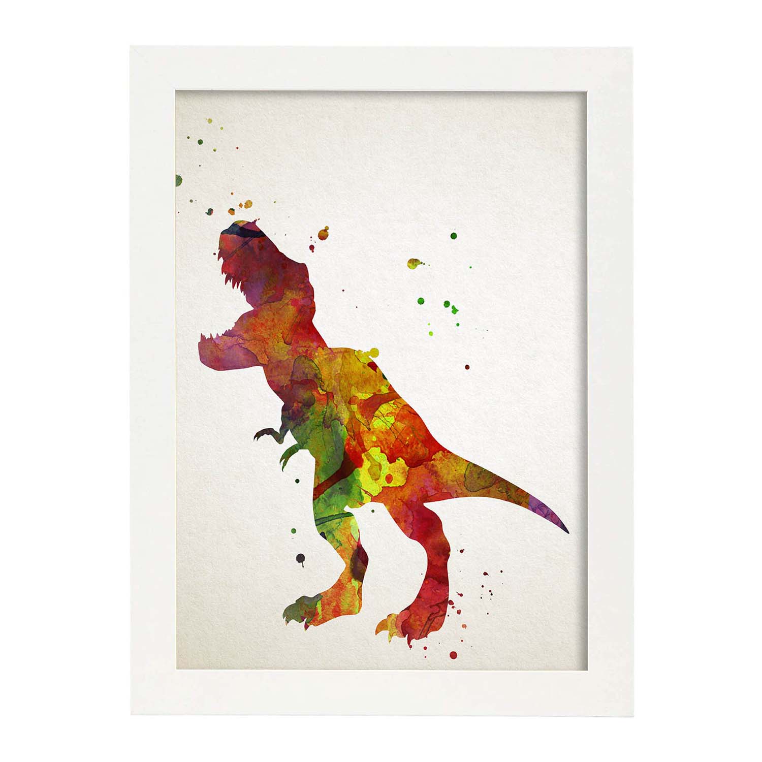 Poster de Tiranosaurio estilo acuarela. Láminas de animales con estilo acuarela-Artwork-Nacnic-A3-Marco Blanco-Nacnic Estudio SL