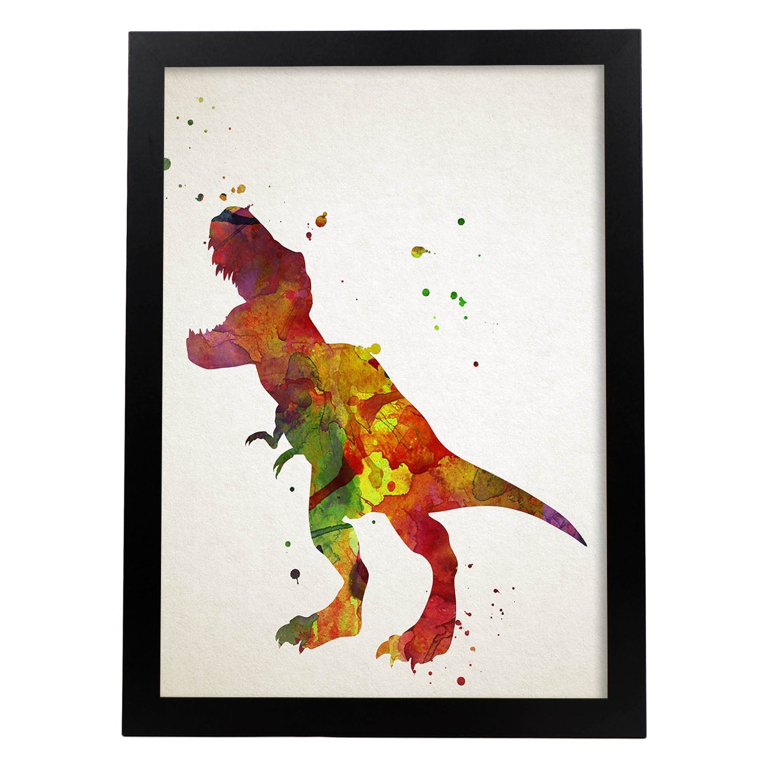 Poster de Tiranosaurio estilo acuarela. Láminas de animales con estilo acuarela-Artwork-Nacnic-A3-Marco Negro-Nacnic Estudio SL