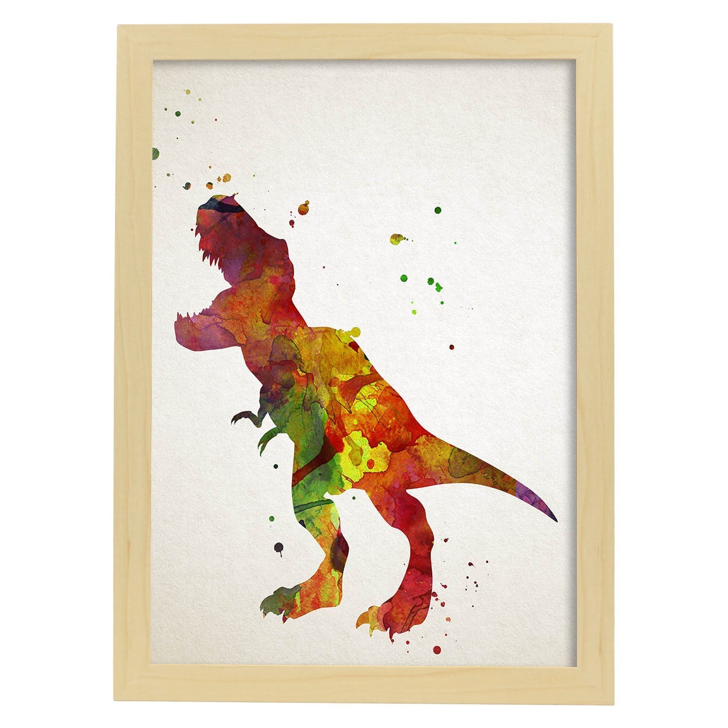 Poster de Tiranosaurio estilo acuarela. Láminas de animales con estilo acuarela-Artwork-Nacnic-A4-Marco Madera clara-Nacnic Estudio SL