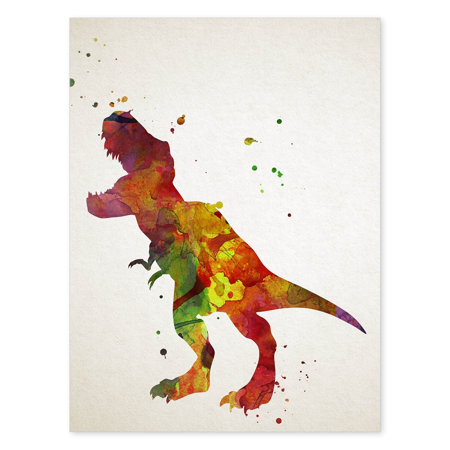 Poster de Tiranosaurio estilo acuarela. Láminas de animales con estilo acuarela-Artwork-Nacnic-A4-Sin marco-Nacnic Estudio SL