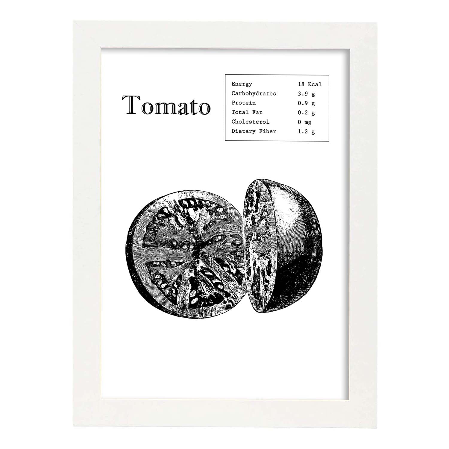 Poster de Tomato. Láminas de frutas y verduras en inglés.-Artwork-Nacnic-A4-Marco Blanco-Nacnic Estudio SL