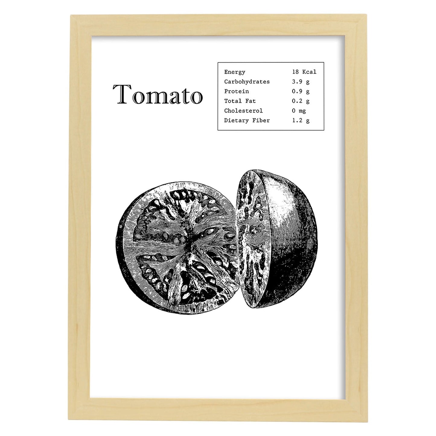 Poster de Tomato. Láminas de frutas y verduras en inglés.-Artwork-Nacnic-A4-Marco Madera clara-Nacnic Estudio SL