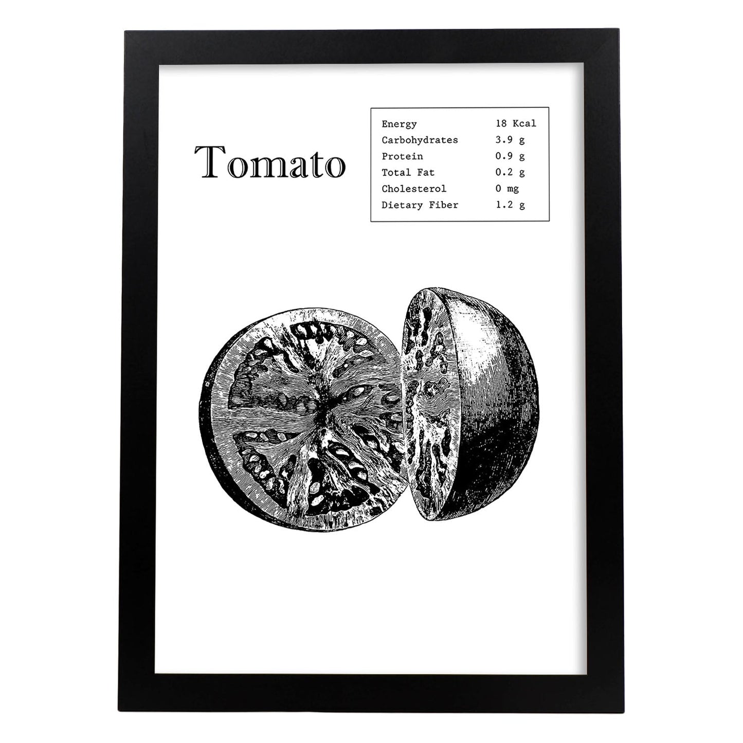 Poster de Tomato. Láminas de frutas y verduras en inglés.-Artwork-Nacnic-A4-Marco Negro-Nacnic Estudio SL