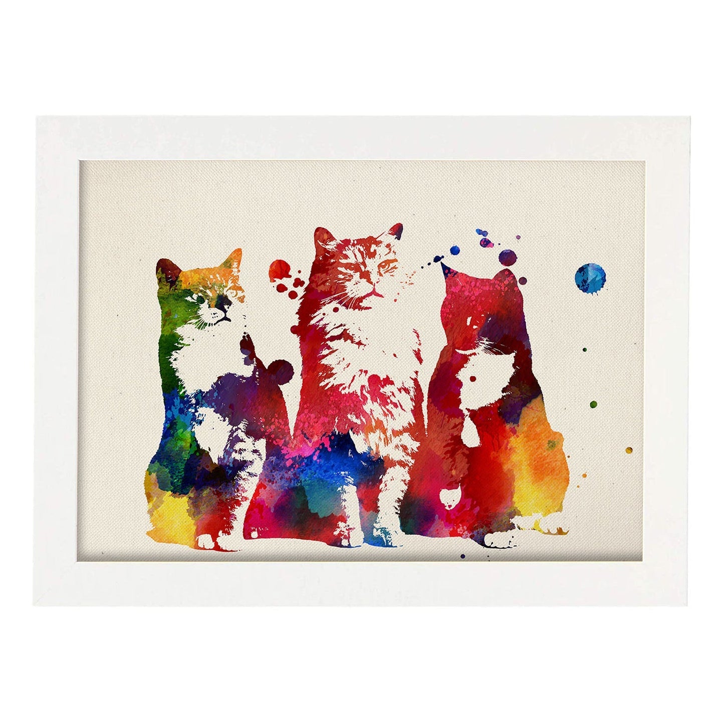 Poster de Tres gatos amigos con diseño acuarela. Mix de láminas con estilo acuarela-Artwork-Nacnic-A3-Marco Blanco-Nacnic Estudio SL