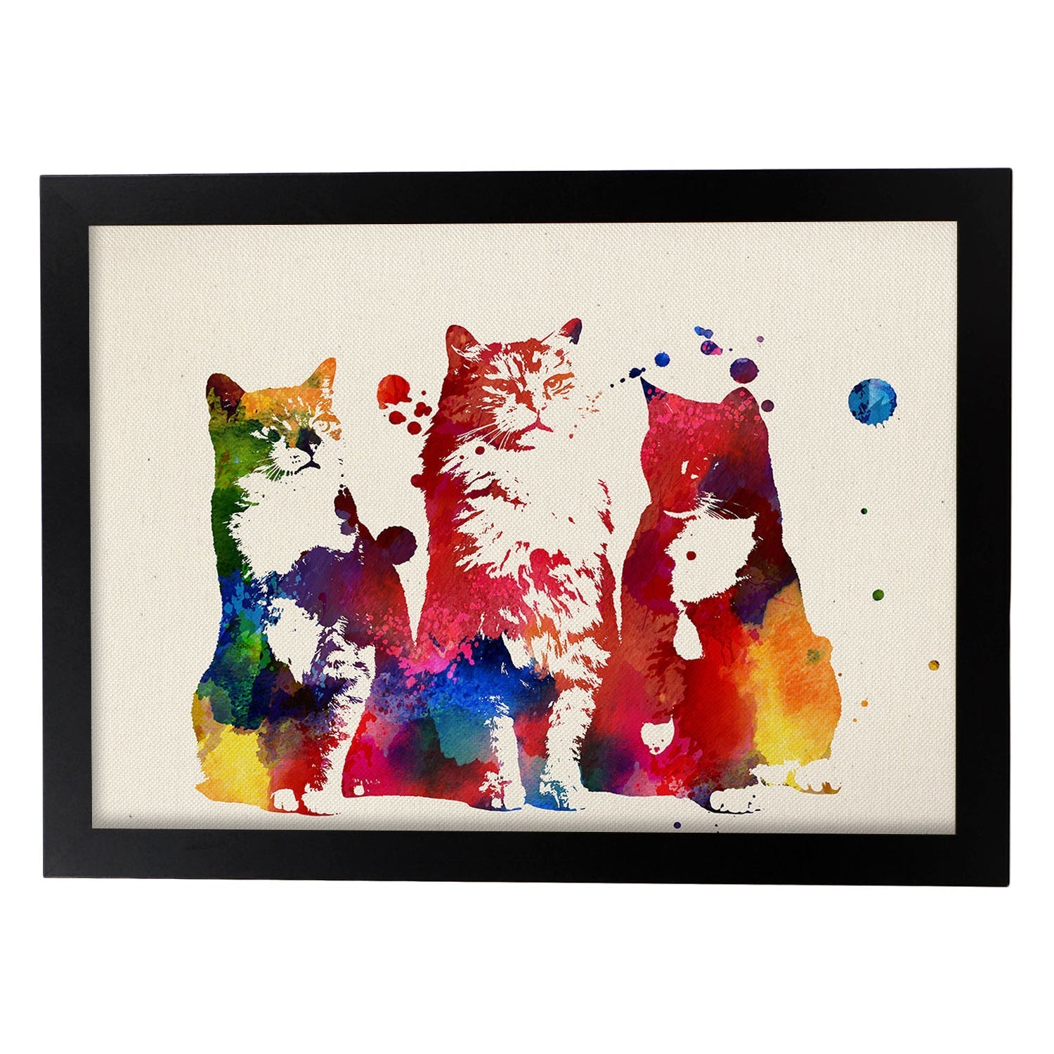 Poster de Tres gatos amigos con diseño acuarela. Mix de láminas con estilo acuarela-Artwork-Nacnic-A3-Marco Negro-Nacnic Estudio SL