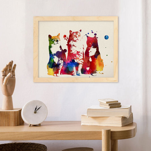 Poster de Tres gatos amigos con diseño acuarela. Mix de láminas con estilo acuarela-Artwork-Nacnic-Nacnic Estudio SL