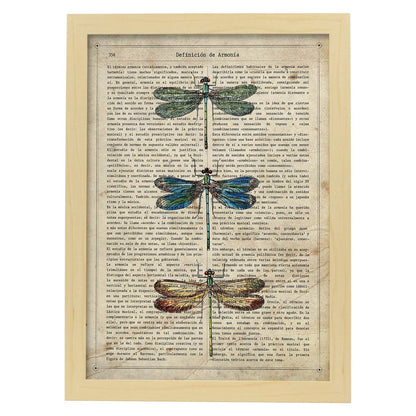 Poster de Tres libÃ©lulas. Láminas de mariposas. Decoración de mariposas y polillas.-Artwork-Nacnic-A3-Marco Madera clara-Nacnic Estudio SL
