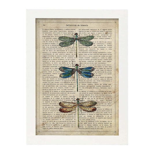 Poster de Tres libÃ©lulas. Láminas de mariposas. Decoración de mariposas y polillas.-Artwork-Nacnic-A4-Marco Blanco-Nacnic Estudio SL