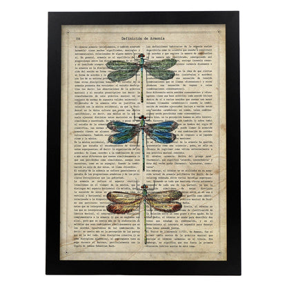 Poster de Tres libÃ©lulas. Láminas de mariposas. Decoración de mariposas y polillas.-Artwork-Nacnic-A4-Marco Negro-Nacnic Estudio SL