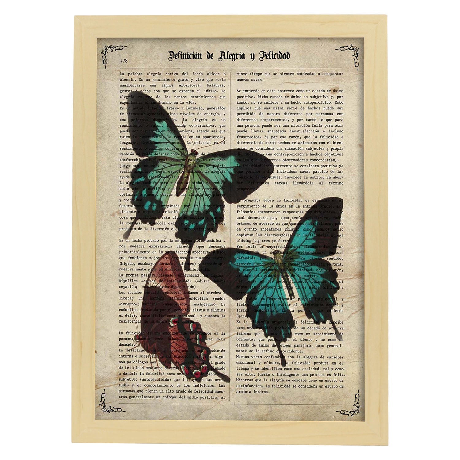 Poster de Tres mariposas. Láminas de mariposas. Decoración de mariposas y polillas.-Artwork-Nacnic-A3-Marco Madera clara-Nacnic Estudio SL
