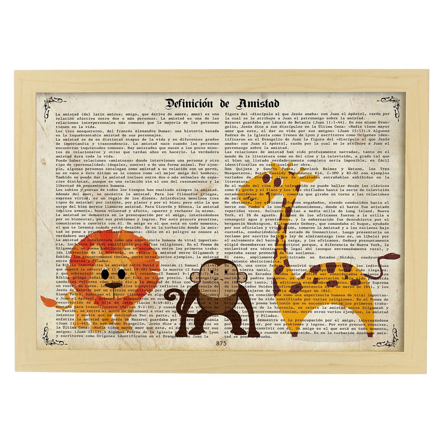 Poster de Trio de animales. Láminas coloridas con definiciones. Ilustraciones llenas de color para-Artwork-Nacnic-A3-Marco Madera clara-Nacnic Estudio SL