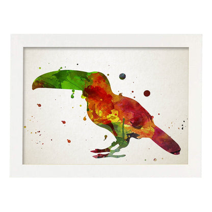 Poster de Tucán estilo acuarela. Láminas de animales con estilo acuarela-Artwork-Nacnic-A4-Marco Blanco-Nacnic Estudio SL
