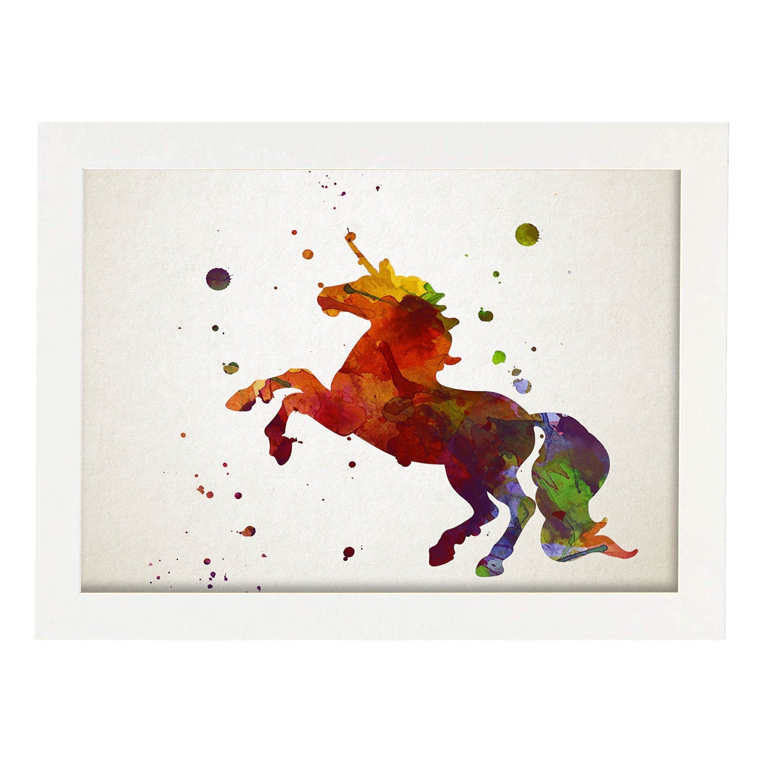 Poster de Unicornio estilo acuarela. Láminas de animales con estilo acuarela-Artwork-Nacnic-A3-Marco Blanco-Nacnic Estudio SL